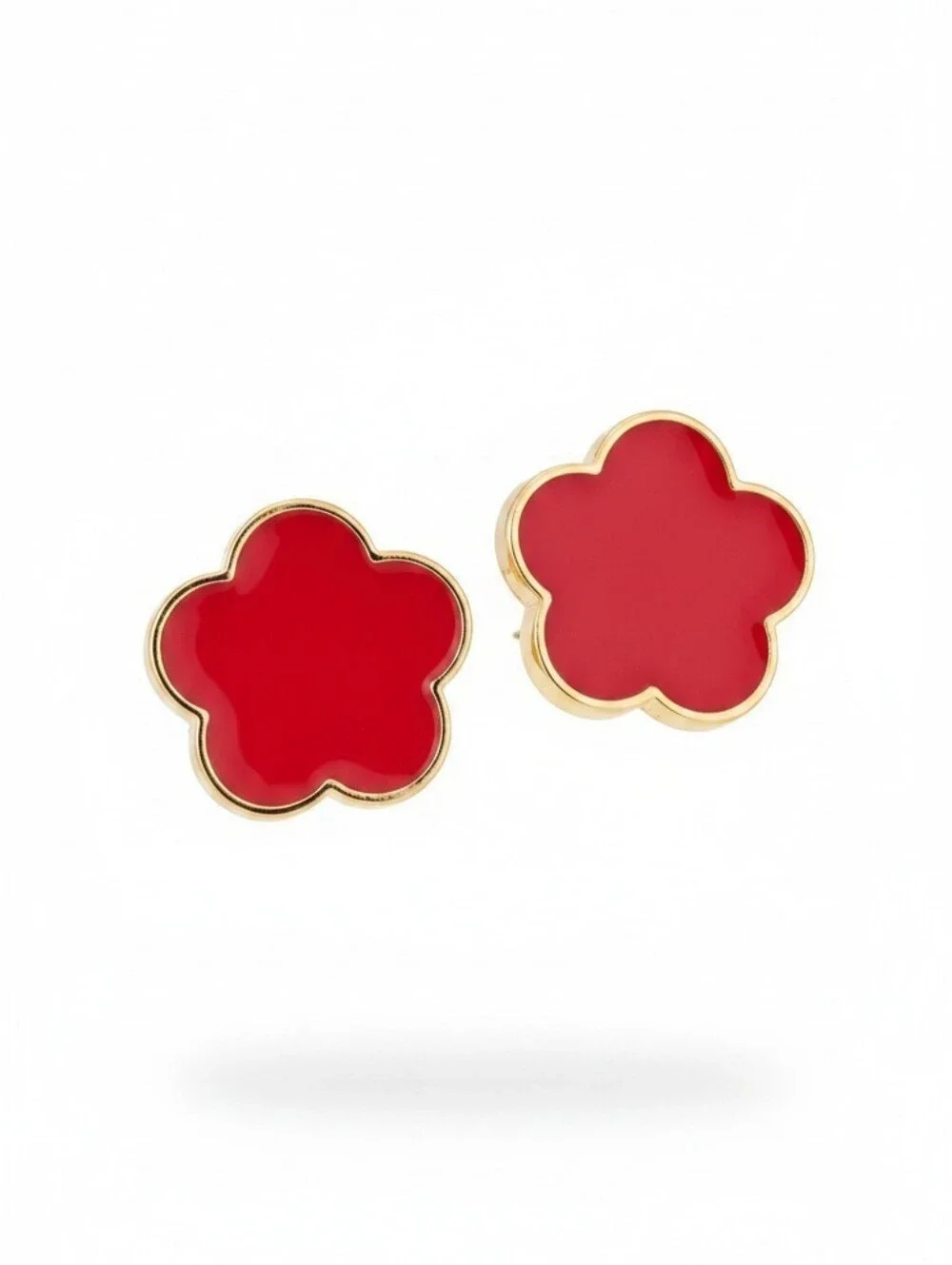 Sassified Boutique Nwt Gold-Trim Red Floral Stud Earrings - Women Accessories